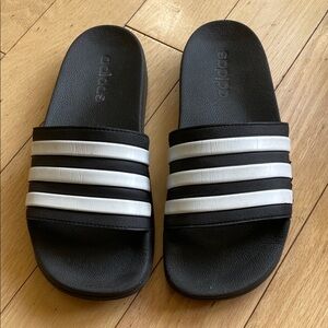 Adidas Black and White Striped Slides